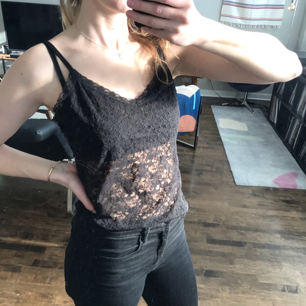black sheer lace lingerie top camisole